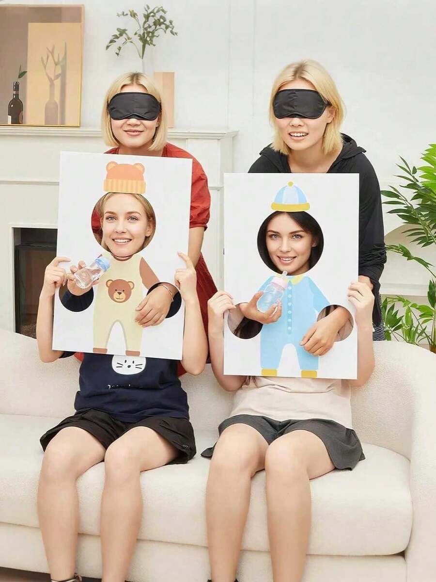 12pcs/6pcs-Baby Shower Games Party Favours Feed Me Baby Shower Game Includes Game Board And Blindfold Fun Bridal Shower Activities & Decorations Gender Reveal Party Supplies - 彩色 - 查看 1