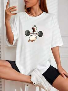 Women's Basic Duck Training T-Shirt Cotton Shirt - White - View 2