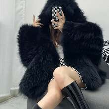 Women's Blue Faux Fur Coat With Hood & Fluffy Collar - Elegant Winter Jacket, Machine Washable Long Sleeve Outerwear For Women, Cozy Fall & Winter Outerwear, Winter Clothes For Women, Jackets For Women, Coats For Women, Winter Jacket For Women, Winter Coat Women, Winter Coats For Women, Coats For Women Winter, Winter Outfits For Women, Shawls For Women Elegant Classy, Winter Jackets For Women, Jackets For Women Winter, Autumn Clothes Women, Winter Clothes Women, Fall Clothes - màu đen - Xem 1