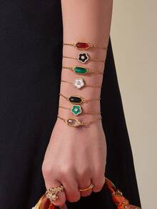 1pc 18K Gold Plated Stainless Steel 5-Leaf Flower Cubic Zirconia Necklace & Bracelet Jewelry Set, Suitable For Daily Wear And Gifting, Valentine's Day, Birthday, Mother's Day