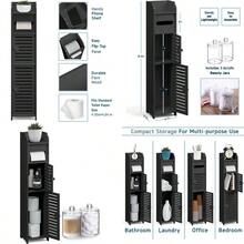 Storage Cabinet With Doors For Toilet Paper Floor Standing Bathroom Organizer With 2 Apothecary Decor Jars Shelf Organizer Black - 黑色 - 查看 1