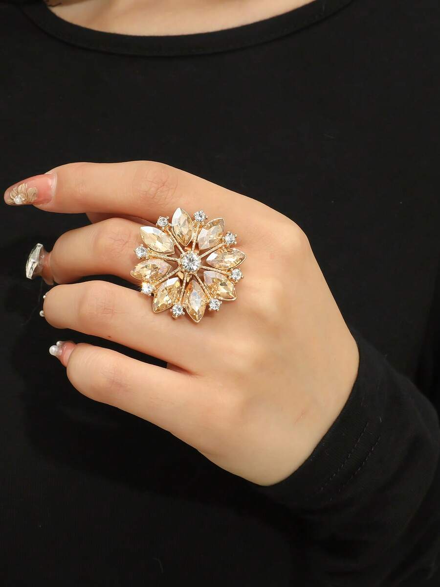 1 Stück Boho-Stil Sonnenblumen Geometrie Strass offener Ring