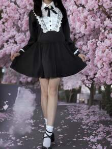 1件法式复古宫廷风甜辣优雅高端迷你连衣裙，适合生日派对、节日派对、舞台表演、拍摄万圣节 - 彩色 - 查看 11