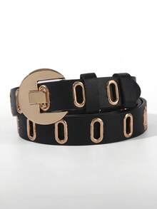 1pc No Punch Hollow Buckle Waist Belt, Fashionable Punk Slot Buckle, Versatile Belt, PU Leather, For Women - Multicolor - View 6