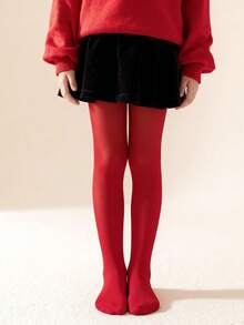 1pc Girls High Elasticity Solid Color Dance Tights, Suitable For All Season - Black - View 2