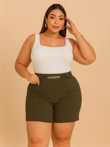 Women's Plus Size Chain Shorts New Spring Summer - Army Green - View 1