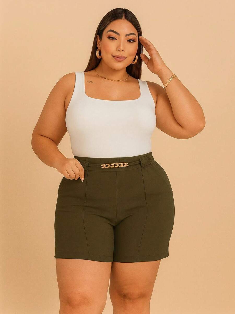 Women's Plus Size Chain Shorts New Spring Summer - Army Green - View 1