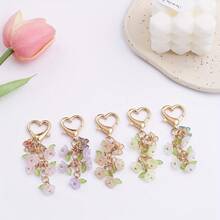 3D Flower Keychain In Pink Gold Alloy, Double Lobster Clasp Key Ring With Vibrant Floral Charm, Chic Bag & Wallet Pendant, Cute Gift For Women - Màu tím - Xem 2