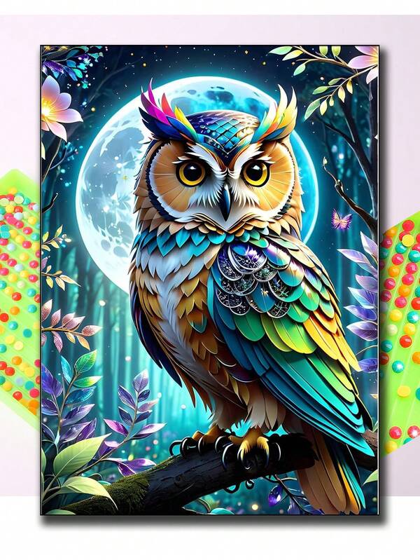 Moon Forest Owl Diamond Art Kits- 5D Diy Diamond Painting For Adults Birds, DIY Gem Painting Perfect For Gifts And Home Wall Decor