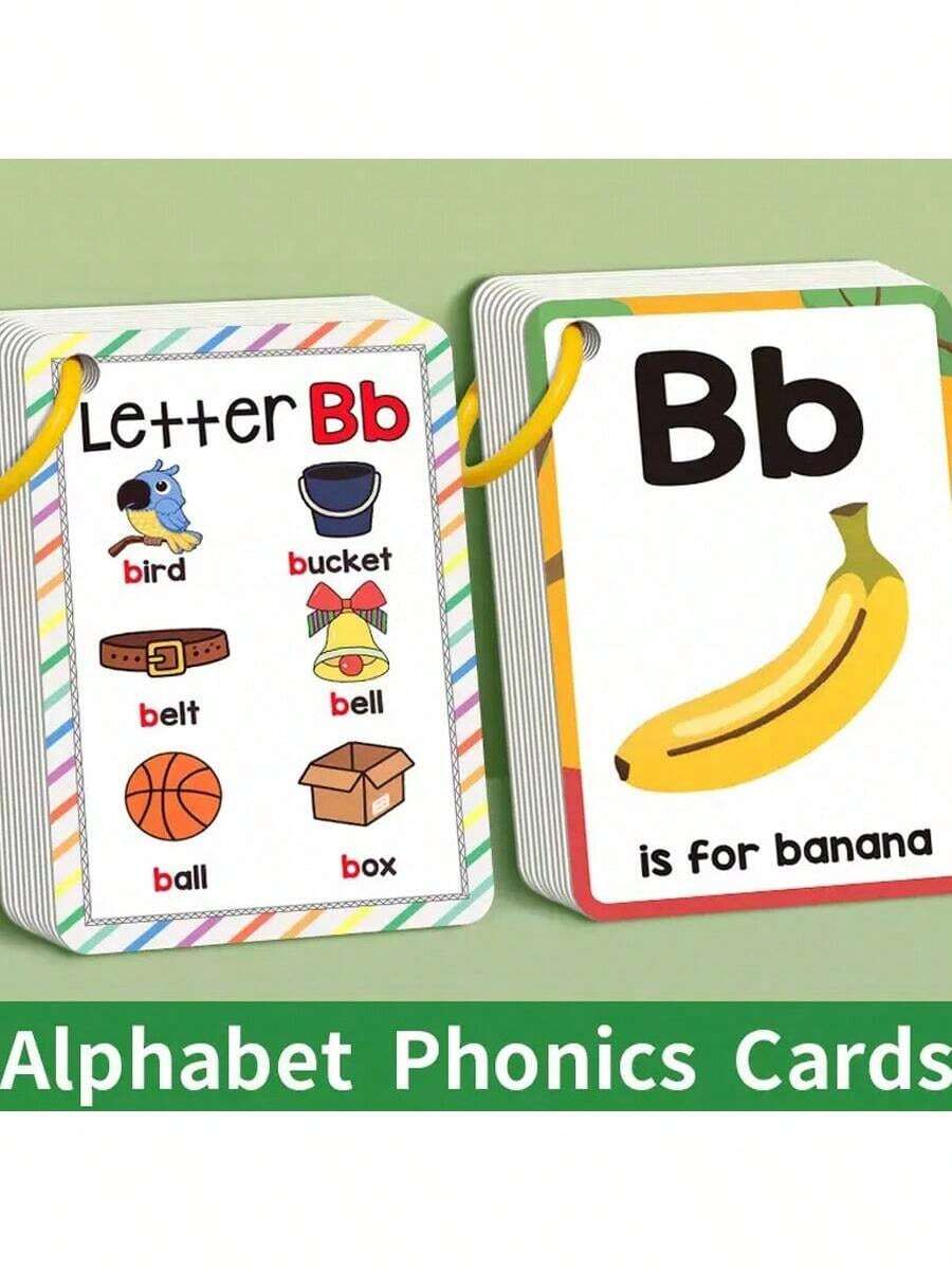 26pcs ABC English Alphabet Flash Cards, Natural Phonics Cards, 26 English Alphabet Pronunciation Pocket Cards, English Vocabulary Learning Cards, Easter, Christmas Educational Gifts