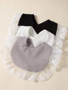 3 Stücke Baby Mädchen süße Waffel Spitze Lätzchen Set, geeignet für den täglichen Gebrauch, Herbst/Winter