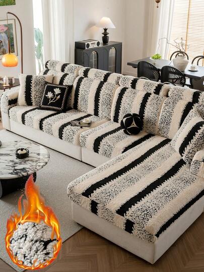 1pc Thick Warm Jacquard Soft Velvet Anti-Slip Sofa Seat Cushion Cover, Style Soft & Skin-Friendly Pet-Proof Elastic Sofa Slipcover, Autumn/Winter Anti-Scratch Sofa Skirt Fit For L-Shaped Combination Sofa And 1/2/3/4 Seat Sofa (Single Piece Sold)