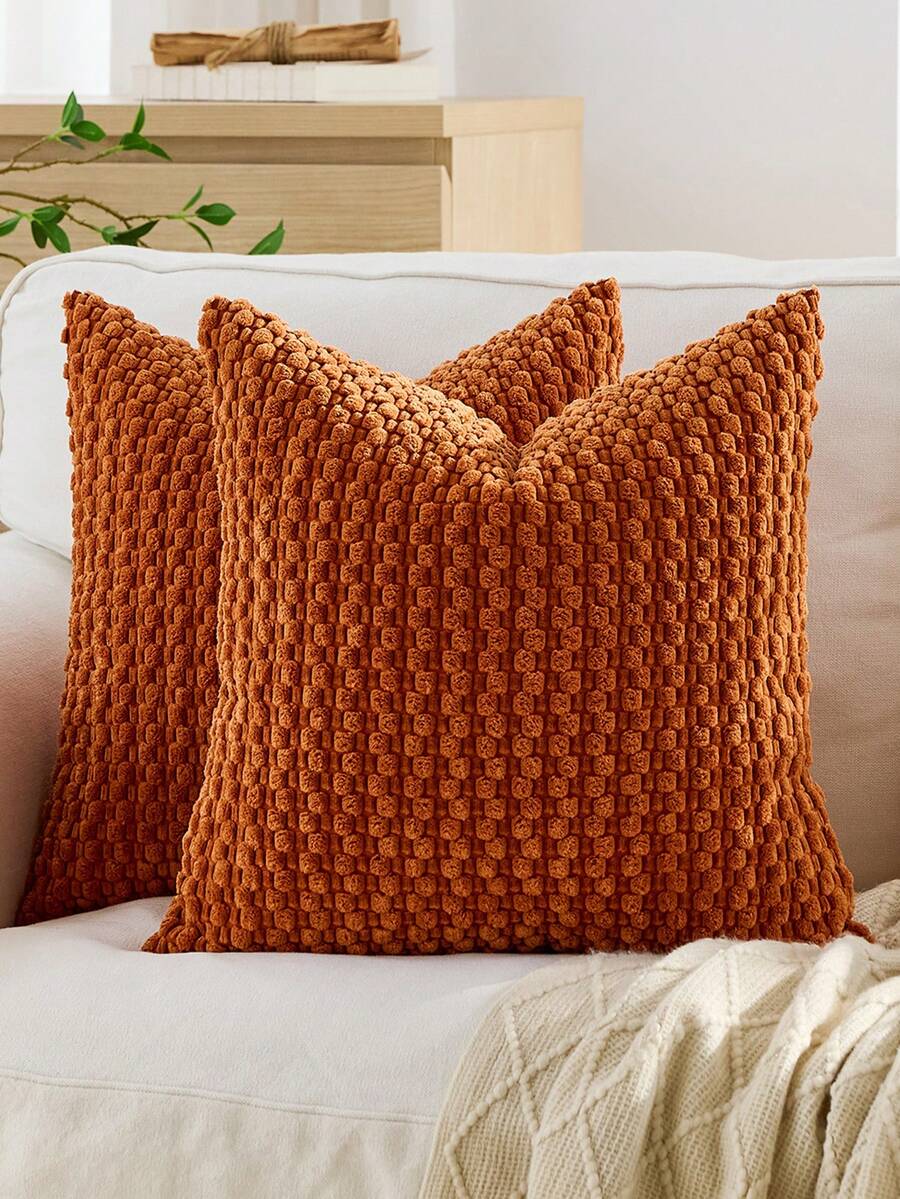 1pc/2pcs Set Semi-Circle Geometric Pattern Pillow Case, Canvas Circle Velvet Embroidery Crafted Square Cushion Cover, For Daily Use In Bedroom, Living Room, Sofa, Yard, Garden Decor, Without Core 30*50cm 45*45cm - Burnt Orange - View 1