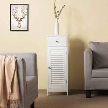 Bathroom Floor Storage Cabinet, Freestanding Side Table Storage Organizer Unit With Drawer And Single Shutter Door, D11.8xW12.6xH34.3 Inches - trắng - Xem 4