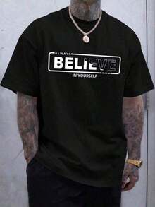 Men's T-Shirt With Slogan Print - Black - View 1