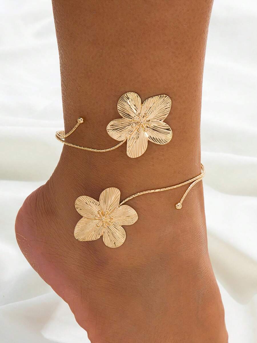 Anel Aberto Ajustável com Textura de Linha Floral Geométrica Elegante e da Moda