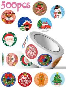 500张卡通圣诞贴纸，适用于笔记本电脑、行李箱、文具、手机、礼品盒、信封封口标签、圣诞装饰礼品和玩具