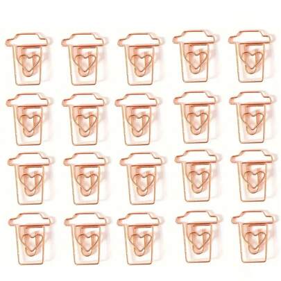 20 Adet/Set Kahve Fincanı Şeklinde Kağıt Klipsi, Şeffaf Kutu - Gül Altın Rengi, Eğlenceli ve Benzersiz Kağıt Klipsleri, Ofis, Okul, Hediye ve Düğün Süslemeleri İçin Uygun, Okula Dönüş İçin Gerekli Malzeme, Kırtasiye