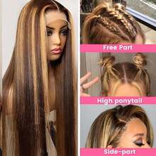 180% Density Ombre Human Hair Blended Wig, Black Roots, 13x4 Lace Front Wig, Wear & Go, Remy Blended Hair, 5x5 Glueless Wig, No Shedding, Durable - Suitable For All Users. The Blended Hair Is Made Of Real Human Frontal Hair Mixed With Synthetic Fiber And Protein Threads. - S4/27 - View 8