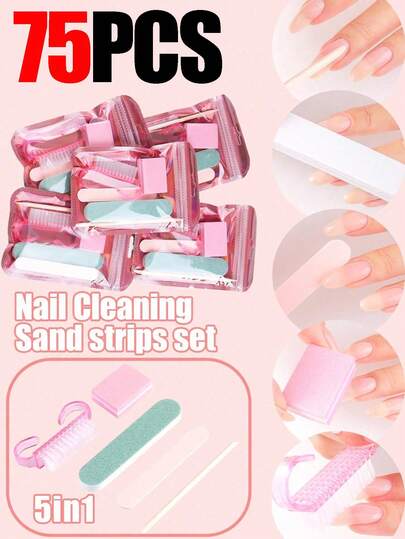 75 قطعة / 15 حقيبة مجموعة العناية بالأظافر، عصا كيراتين، كتلة تنعيم ذات وجهين، عصا دفع خشبية، مبرد أظافر وفرشاة فنية، أدوات صالون الأظافر، لوازم أظافر DIY