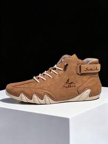 Salkin Handmade Casual Men's Shoes, Breathable Designer Boots With Hook-And-Loop Elastic Strap, Comfortable Non-Slip Wear-Resistant Flat Leather Shoes, Ankle Boots For Outdoor Walking Hiking, Spring Autumn Winter - Brown - View 5