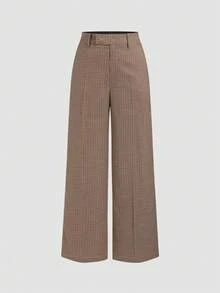 Pantalon large à poches à motif pied-de-poule mode femme pour le travail - Multicolore - Voir 1