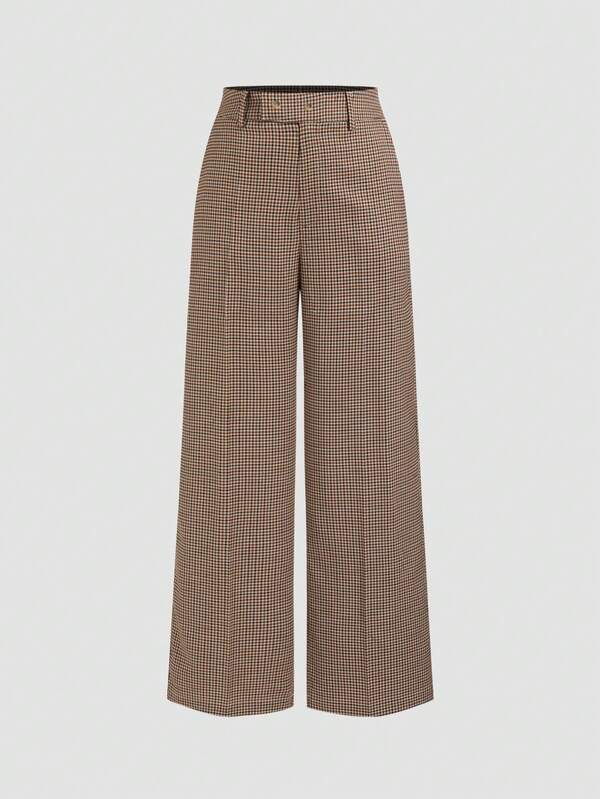 Women's Fashion Commuter Houndstooth Pocket Wide Leg Pants