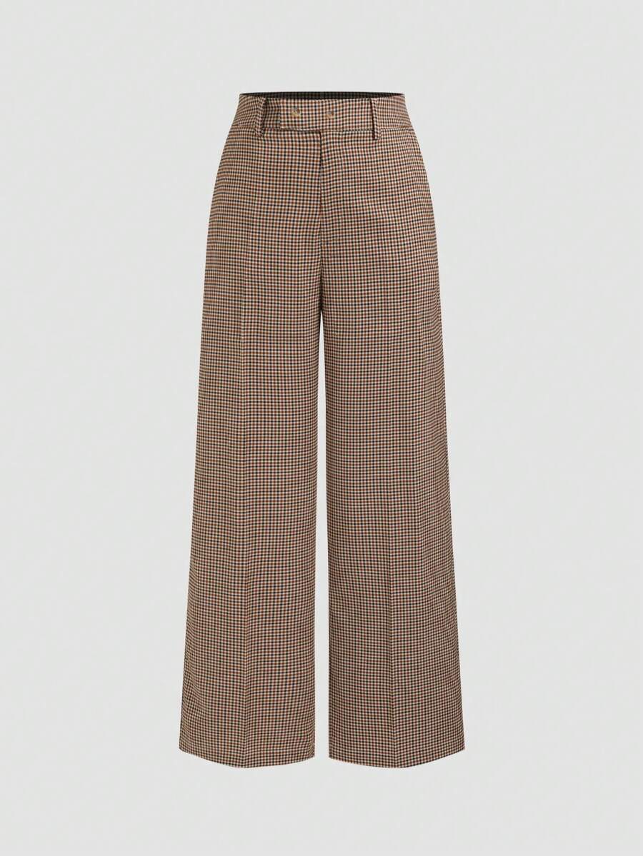 Pantalon large à poches à motif pied-de-poule mode femme pour le travail - Multicolore - Voir 1