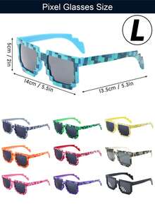 8/12 件像素风格眼镜，适合青少年男孩和女孩的马赛克太阳镜，1/2/3/4/5/8/12/16 件，有趣的时尚护目镜，游戏风格派对装饰配件眼镜 - 彩色 - 查看 2