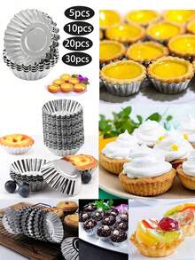 20pcs Reusable Aluminum Tart Molds, Suitable For Muffins, Cupcakes, Pudding, Non-Stick Baking Trays, 7cm Silver Baking Tools, Cake Pastry Molds