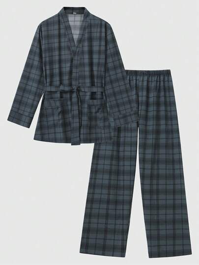 New Men's Fashion Casual Long Sleeve Robe Set