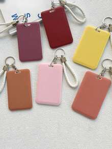 1pc Fashionable Elegant Macaron Style Solid Color Card Holder, Durable Plastic Material, Suitable For Student Meal Cards, Campus Cards And Keys - Multicolor - View 8