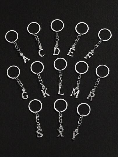 1 pezzo Portachiavi/ciondolo unisex alla moda e minimalista, con lettera dell'alfabeto inglese 26 e strass, stile cavo