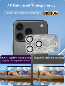 Rhinestone Decorated Camera Lens Protector, Compatible With Iphone 17/17 Pro Max/17 Pro/17 Air Series, High Definition, Easy To Install, Impact Resistant, Wear-Resistant, High Hardness, Shiny Colors, Perfect Fit - Silver - View 4