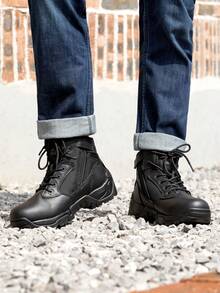 Men's Military Tactical Work Boots Hiking Motorcycle Combat Bootie - Black - View 10