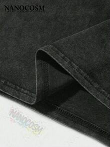 [100% Cotton Top] Cross & Letter Print Washed Tee - Retro Round Neck Breathable Streetwear, Casual Short Sleeve T-Shirt For Summer, Top For All Season-Unisex Women & Men's Daily Wear - 黑色 - 查看 6