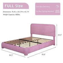 Twin/ Full/ Queen/ King Size Bed Frame, Boucle Upholstered Platform Bed With Headboard, Modern Style, Soft Rounded Corners, No Box Spring Required, Easy Assembly, Twin/ Full/ Queen/ King/ California King, Beige/ Grey/ Pink/ White/ Light Grey/ Black/ Green - 玫紅色 - 查看 8