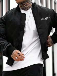 Men's Long Sleeve Casual Lightweight Bomber Rave Jacket, Spring Autumn Zippered Baseball Collar Outerwear