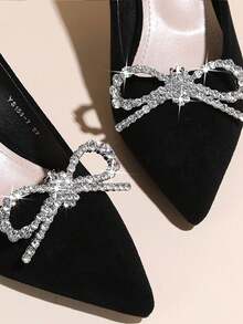 2 piezas/1 par de clips para zapatos de metal con lazo de circonita cúbica brillante y transparente, decoraciones elegantes y lujosas para zapatos de novia, clips para zapatos removibles para tacones altos - Multicolor - Ver 2