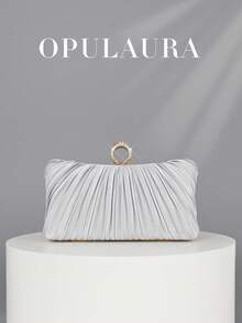 1 chiếc túi xách dây xích lấp lánh thanh lịch OpulAura, được trang trí bằng đá quý, kiểu dáng cổ điển với chất liệu satin xếp ly, thiết kế khóa nam châm, túi xách dự tiệc thời trang dành cho nữ, phù hợp cho các bữa tiệc sinh nhật và các sự kiện buổi tối quyến rũ. - Bạc - Xem 10
