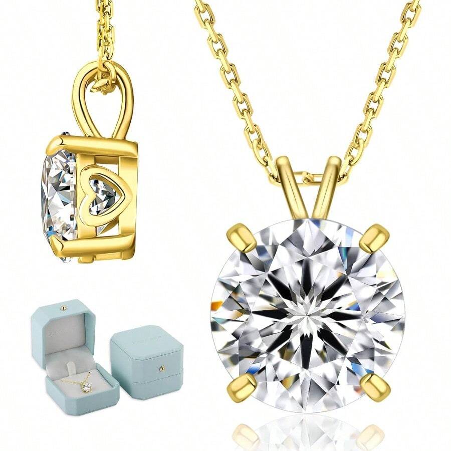 KRKCLIFE Moissanite Necklace For Women 0.54CT Diamond Pendant Necklace In 14K White Gold Roundcut Lab Grown Diamond S925 D Color VVS1 Adjustable 18+2 Inches Chain Jewelry For Sweetheart Mom Wife