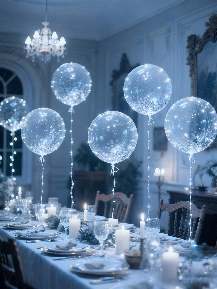 10 stuks/set LED-ballonverlichting, transparant bubbelbalontwerp, charmante LED-lichtgevende bubbelballen met koel wit licht, geschikt voor verjaardagen, bruiloften, jubilea, Valentijnsdag en kerstdecoratie. - Veel kleurig - Bekijken 5