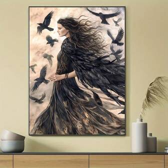 1 Framed Feather Goddess Wall Art Canvas Print, Home Decor Fabric Poster - Suitable For Living Room, Bedroom, Kitchen, Office, Cafe - Thoughtful Gift And Stylish Decoration