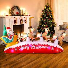 2.4M Inflable Navidad Santa con Barra de Caramelo y Decoración de Regalo, con Sombrero de Navidad y Luces LED Integradas, para Césped al Aire Libre, Jardín, Decoración de Terraza - 304CM-Trineo de Renos - Ver 4