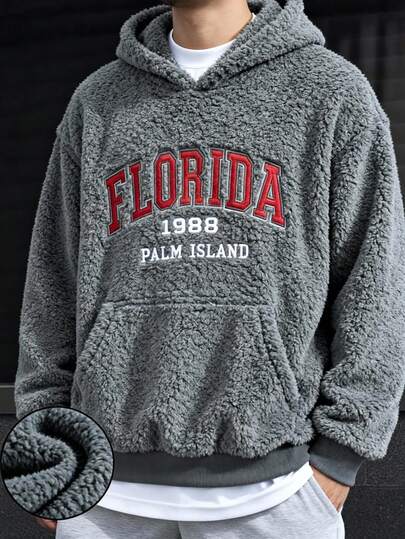 Sudadera con capucha forrada térmicamente de moda casual para adolescentes, con gráfico de letras bordadas de alta calidad, adecuada para otoño/invierno, multiusos, esencial y elegante para jóvenes