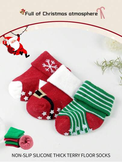 1 par de calcetines de invierno para bebé de 0-9M, calcetines de media caña engrosados, diseño antideslizante de silicona, estilo navideño, cálidos y amigables con la piel, alta elasticidad, para uso en interiores y exteriores, Colección 2026 nueva, novia, pijamas, lencería