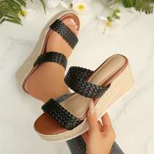 Summer Shoes Outdoor Beach Walking Travel Wedges Heels Platform Sandals For Women Wedge Sandals Open Toe Comfortable Espadrilles - 黑色 - 查看 4