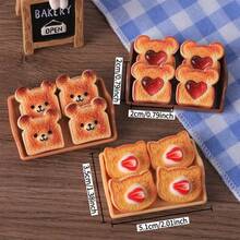 5 Pieces Mini Simulated Toast With Bear-Themed Design - 4 Adorable Styles, Durable ABS Resin, Perfect For DIY/OB11/BJD/Dollhouse Accessories And Miniature Scenes, Home Kitchen Decor, Mini Kitchenware, Joke Design, Detailed Craftsmanship, Dollhouse Accessories, Doll Accessories, Dollhouse Components - Multicolor - View 3
