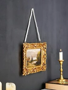 1/3pcs Vintage European Style Gold Floral Pattern Rectangular Decorative Photo Frame Set With Pearl Chain And Golden Swallow Decor, Gold Foil Covered Photo Display Frame, Freestanding Or Wall Mounted, Suitable For Photo Display, Home Decor And Photography Props