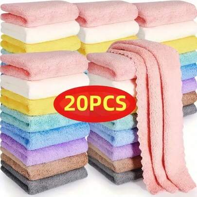 20-Pack Soft Absorbent Solid Color Face Towels - Gentle On Skin, Quick-Drying Compact Square Towels, Suitable For Home Bathroom, Essential Bathroom Items, 9.8*9.8inch